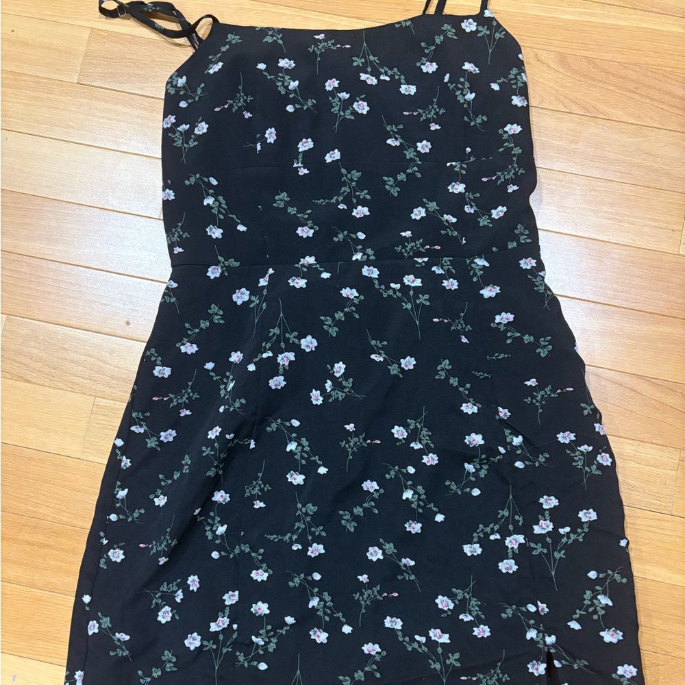 Crescent black and white floral mini dress